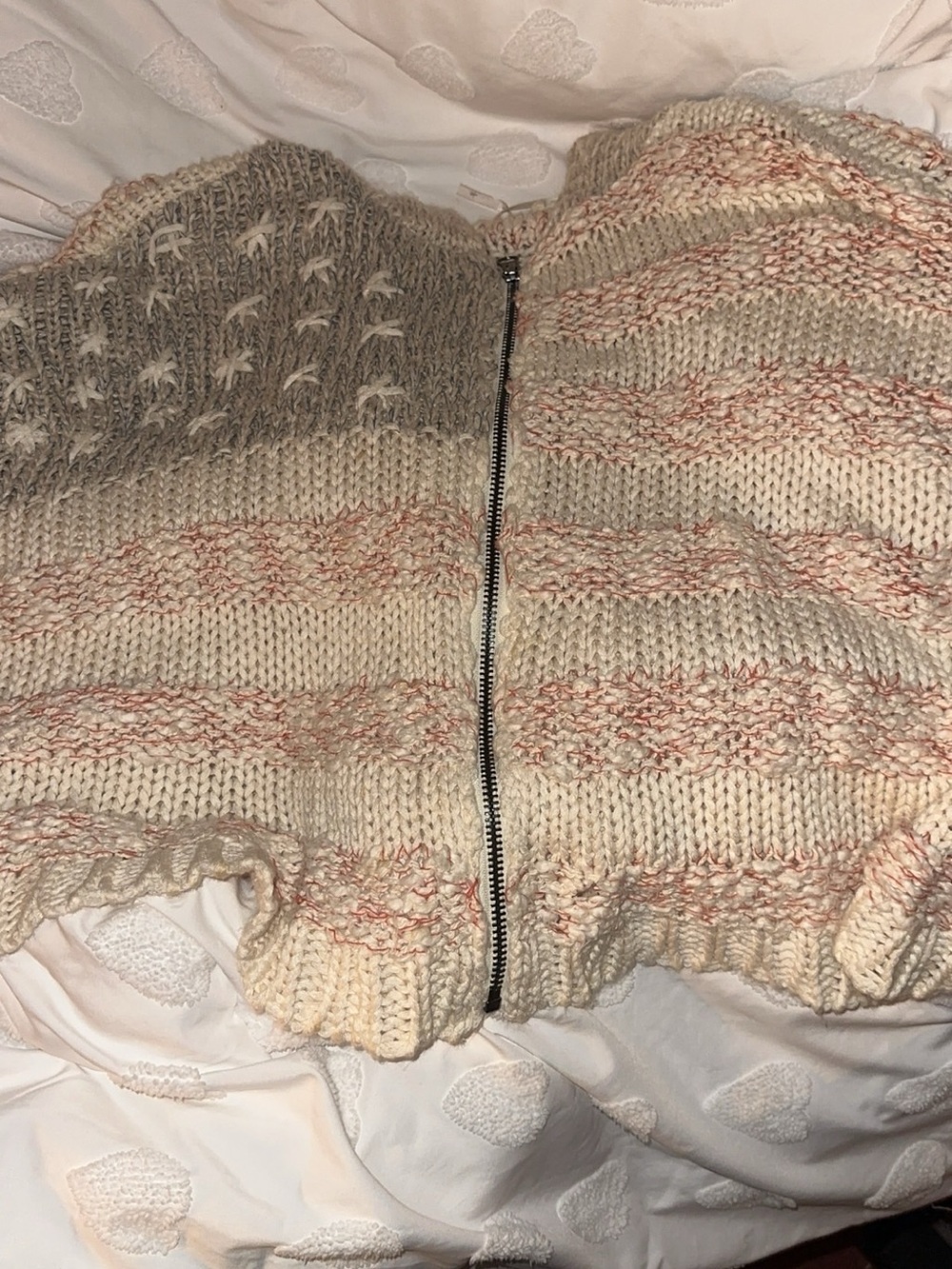 Vintage Free People Cream and red Heathered American flag zip-Front  Cardigan